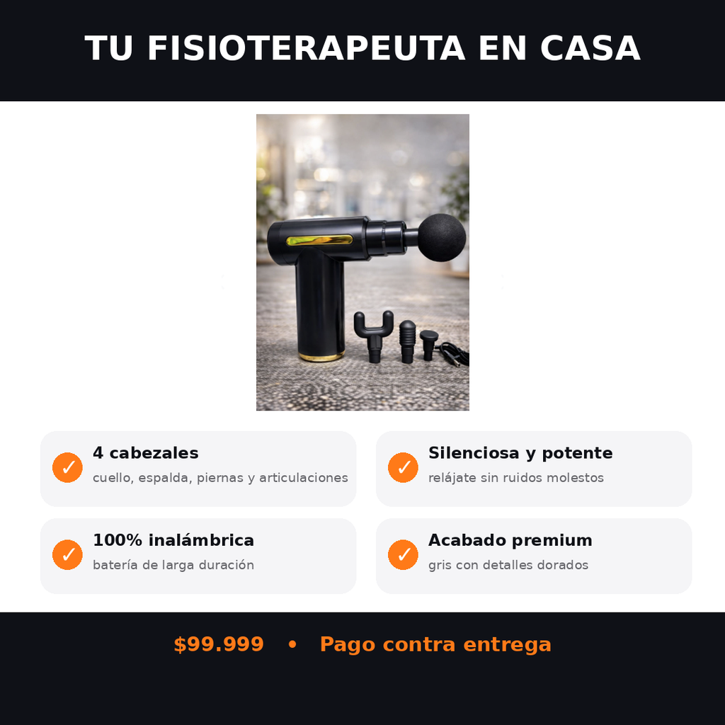 Pistola de Masaje Percusión Profesional – 4 Cabezales